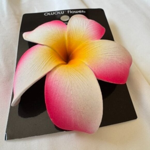 NWT Oluolu Flower Hawaiian Plumeria Flower Hair Clip, OS, Pink + Yellow + White - Picture 7 of 10